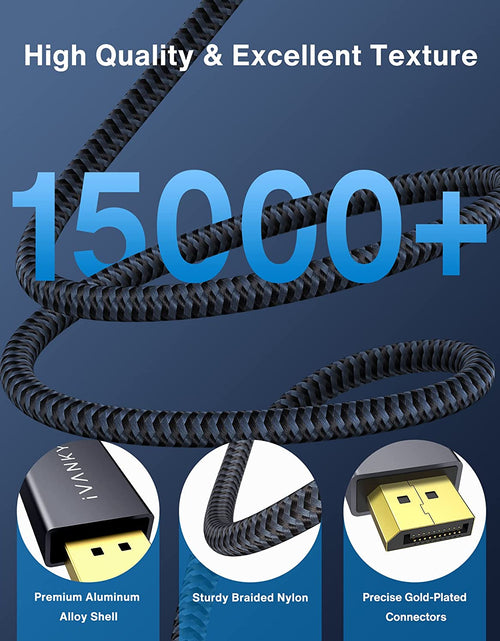 Load image into Gallery viewer, Displayport 1.2 Cable [6.6Ft, 2-Pack], 4K Displayport to Displayport Cable Nylon Braided, High Speed DP Cable, Supports 2K@165Hz and 4K@60Hz, Compatible with PC, Laptop, TV - Grey
