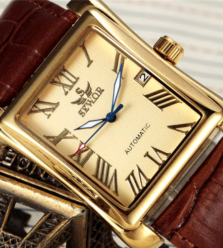 SEWOR Luxury Men Watches Fashion Rectangle Watches Men Gold Automatic Mechanical Watches Men Man Watches Relogio Masculino