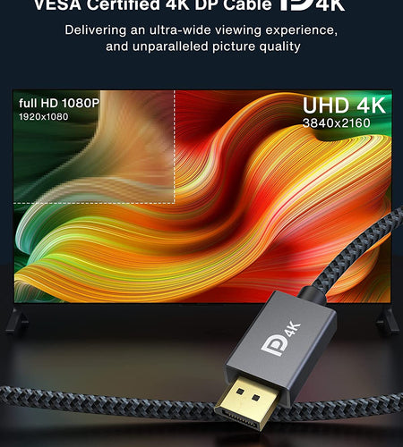 Displayport 1.2 Cable [6.6Ft, 2-Pack], 4K Displayport to Displayport Cable Nylon Braided, High Speed DP Cable, Supports 2K@165Hz and 4K@60Hz, Compatible with PC, Laptop, TV - Grey
