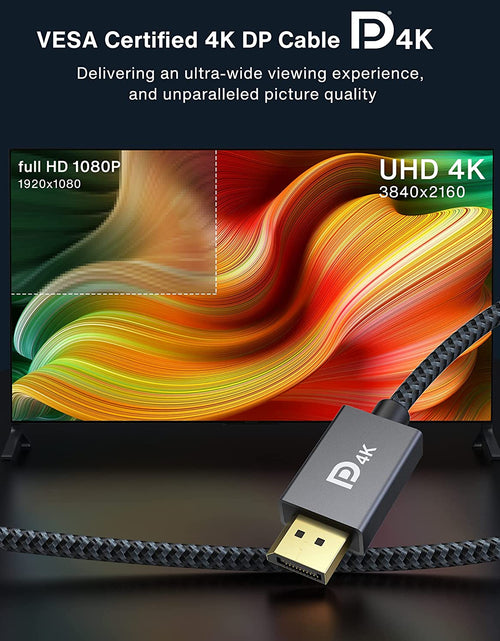 Load image into Gallery viewer, Displayport 1.2 Cable [6.6Ft, 2-Pack], 4K Displayport to Displayport Cable Nylon Braided, High Speed DP Cable, Supports 2K@165Hz and 4K@60Hz, Compatible with PC, Laptop, TV - Grey
